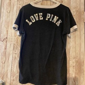 Pink Victoria’s Secret ringer tee, sequins on back! Size Large